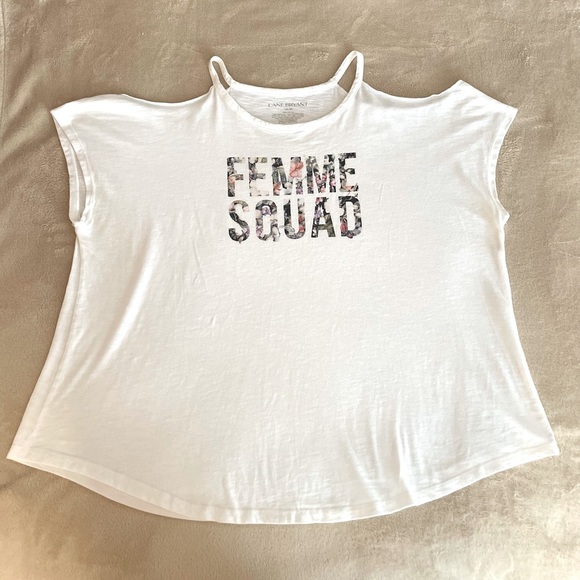 Lane Bryant Floral “Femme Squad” Cold Shoulder T-Shirt - Size 18/20 - Picture 6 of 11